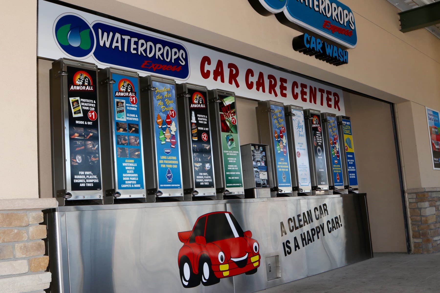 Vending machine stocked with towels and car care products